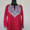 Long Kashmiri Ari Embroidered Maroon Cotton Kurti - Zohra