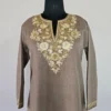 Beige Long Kashmiri Ari Embroidered Cotton Kurti - Zohra