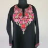 Elegent Black Long Kashmiri Ari Embroidered Cotton Kurti - Zohra