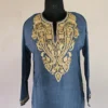 Dark Grey Long Kashmiri Ari Embroidered Cotton Kurti - Zohra