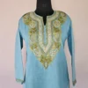 Long Blue Kashmiri Ari Embroidered Cotton Kurti - Zohra