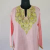 Long Kashmiri Ari Embroidered Pink Color Cotton Kurti - Zohra