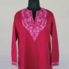 Beautiful Long Kashmiri Ari Embroidered Cotton Kurti in Maroon - Zohra