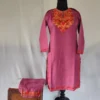 Purple Kashmiri Ruby Cotton Aari Embroidery Kurti Set for Small Girl