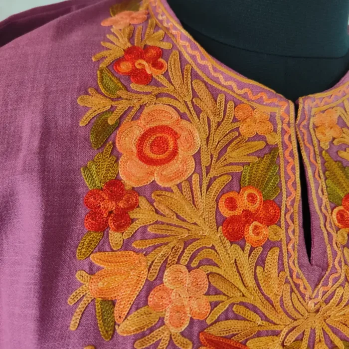 Gulnoor Kashmiri Purple Cotton Aari Embroidered Kurti Set for Small Girl (14-15 years) - Image 3