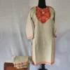 Beige Kashmiri Ruby Cotton Aari Embroidery Kurti Set for Small Girl