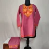 Light Pirple Kashmiri Cotton Aari Embroidered Kurti Set for Small Girl