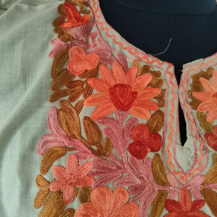 Rizwana Keshir Aari Embroidered Beige Cotton Kurti Set for Teens (14-15 years) - Image 3