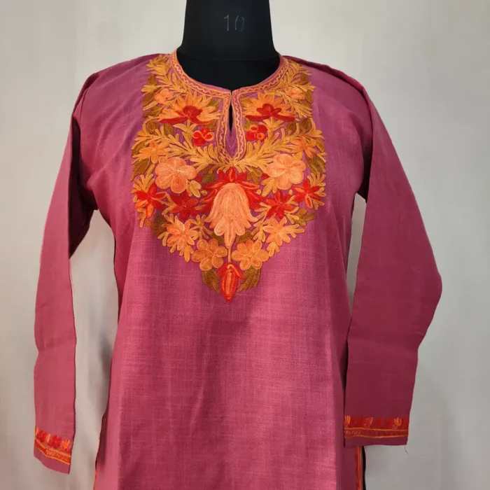 Kashmiri Cotton Aari Embroidered Gulnoor Kurti Set for Small Girl (8-9 year) - Image 2