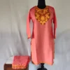 Pink Kashmiri Ruby Cotton Aari Embroidery Kurti Set for Small Girl