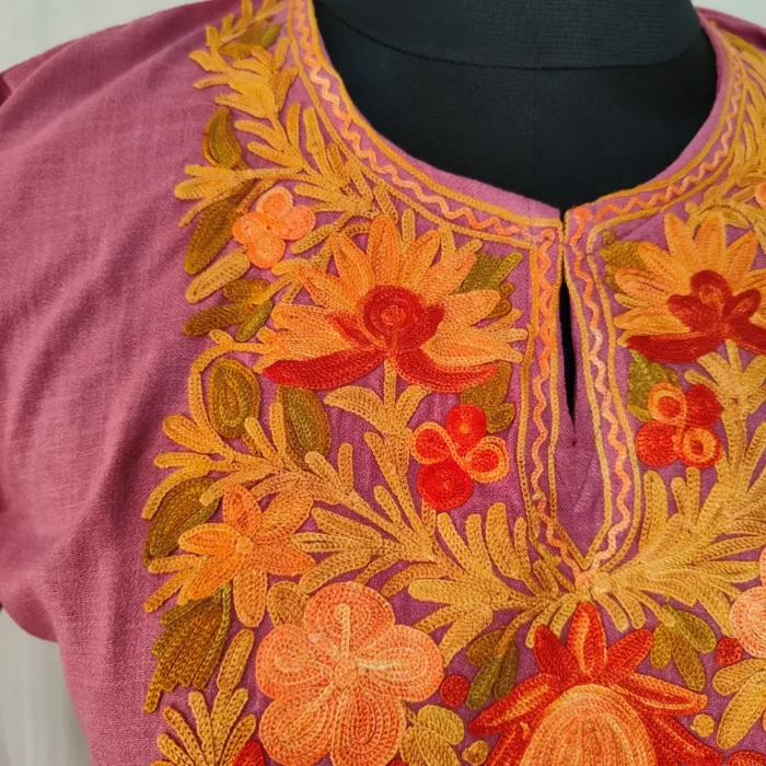 Kashmiri Cotton Aari Embroidered Gulnoor Kurti Set for Small Girl (8-9 year) - Image 3