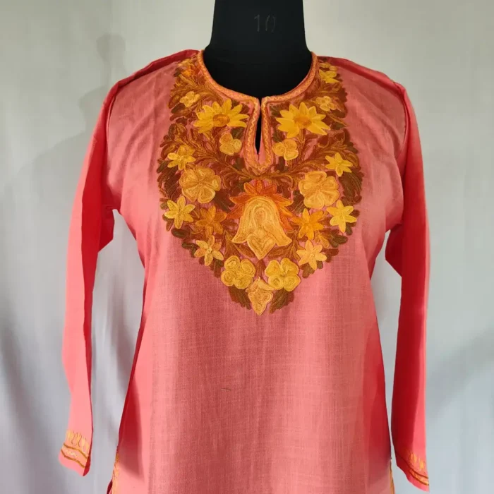 Zooni Keshir Pink Cotton Aari Embroidered Kurti Set for Teenage Girl (14-15 years) - Image 2