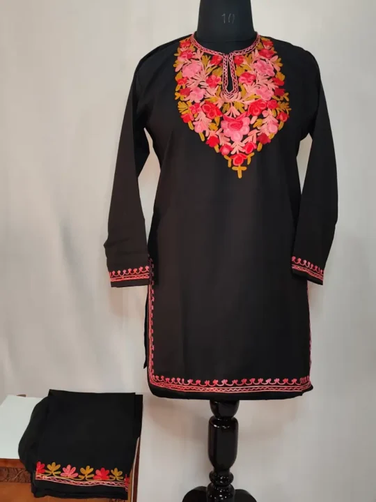 Black Cotton Aari Work Kurti Set for Teenage Girl