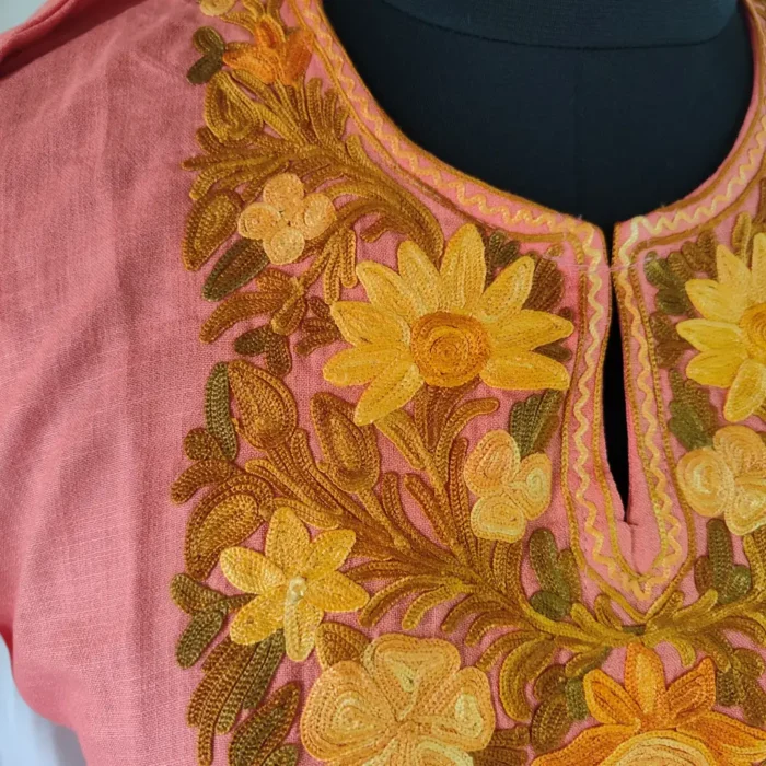 Zooni Keshir Pink Cotton Aari Embroidered Kurti Set for Teenage Girl (14-15 years) - Image 3