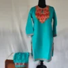 Blue Kashmiri Ruby Cotton Aari Embroidery Kurti Set for Small Girl