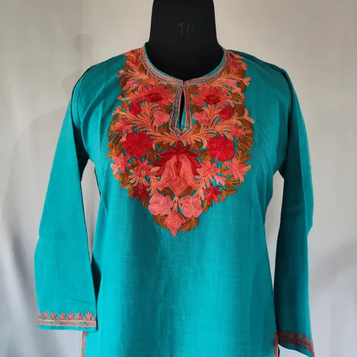 Meher Kashmiri Aari Embroidered Cotton Kurti Set for Small Girl (14-15 years) - Image 2