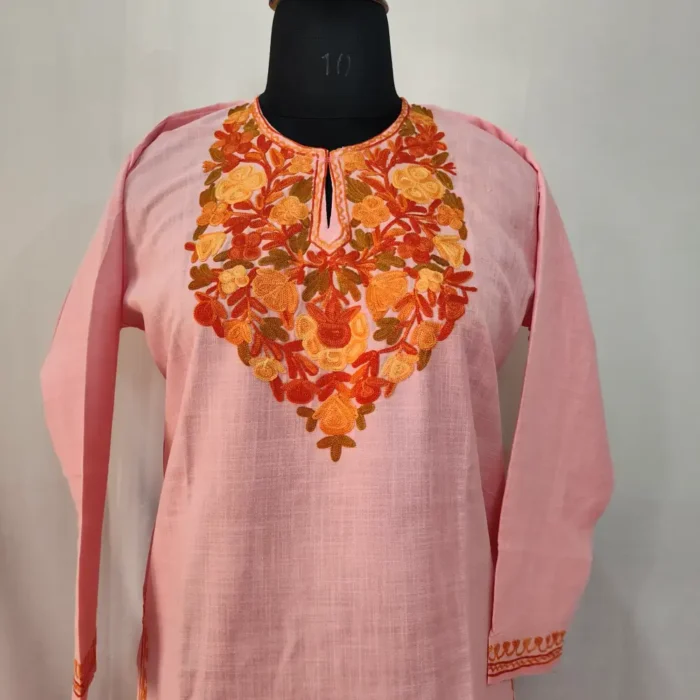 Koshur Cotton Aari Embroidery Nilofer Kurti Set for Small Girl (8-9 years) - Image 2