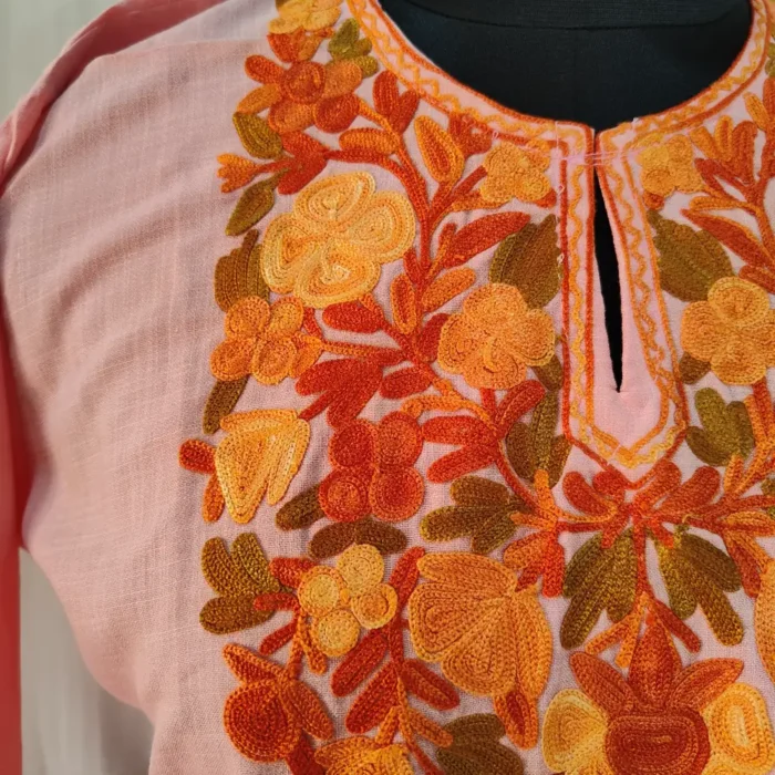 Koshur Cotton Aari Embroidery Nilofer Kurti Set for Small Girl (8-9 years) - Image 3