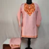 Pink Cotton Aari Work Kurti Set for Teenage Girl