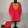 Hot Pink Cotton Aari Work Kurti Set for Teenage Girl
