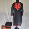 Black color kashmiri Ruby Cotton Aari Embroidery Kurti Set for Teens