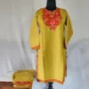 Mehndi Green color kashmiri Ruby Cotton Aari Embroidery Kurti Set for Teens