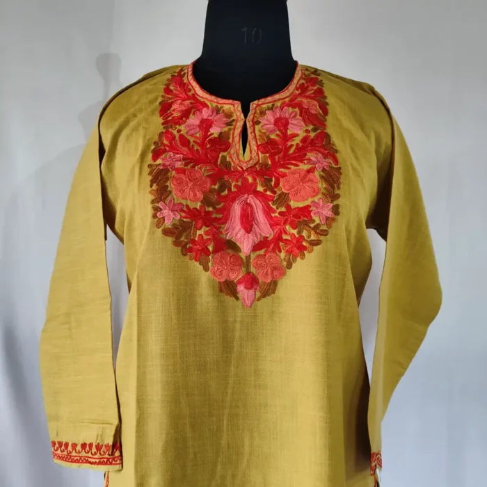 Mahira Kashmiri Cotton Aari Work Kurti Set for Small Girl (14-15 years) - Image 2