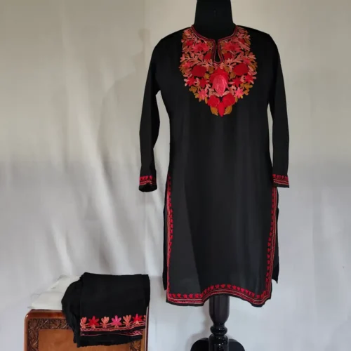 Black Koshur Cotton Aari Work Kurti Set for Teenage Girl