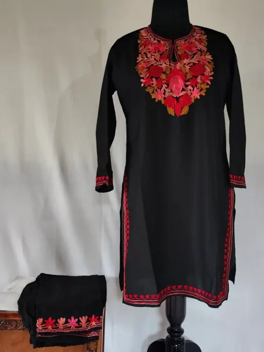 Black Koshur Cotton Aari Work Kurti Set for Teenage Girl