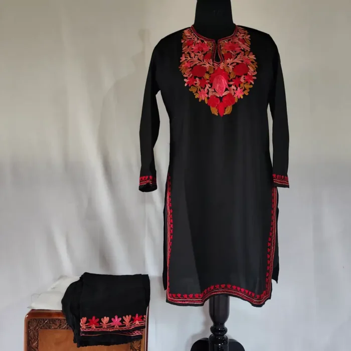 Black Koshur Cotton Aari Work Kurti Set for Teenage Girl