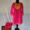 Kashmiri Pink Cotton Aari Work Kurti Set for Teenage Girl