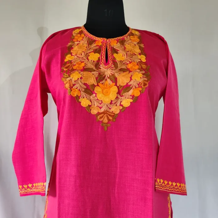 Insha Koshur Aari Embroidery Cotton Kurti Set for Teenage Girl (12-13 Years) - Image 2