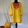 Kashmiri Mustard Color Ruby Cotton Aari Embroidery Kurti Set for Girls