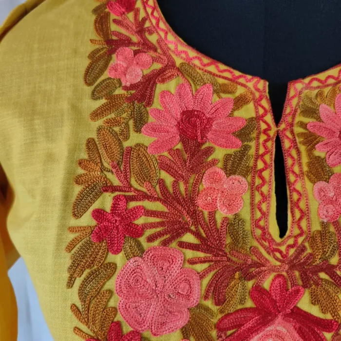 Hiba Kashmiri Cotton Aari Embroidery Kurti Set for Teen Girl (10-11 Year) - Image 3