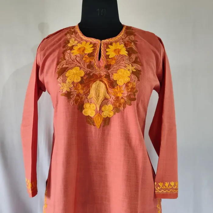 Sehr Keshir Aari Embroidery Cotton Kurti Set for 13 Year Girl (10-11 Year) - Image 2