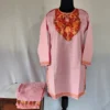 Pink Kashmiri Aari Embroidery Ruby Cotton Kurti Set for Girls