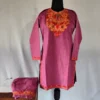 Purple Kashmiri Aari Embroidery Ruby Cotton Kurti Set for Girls