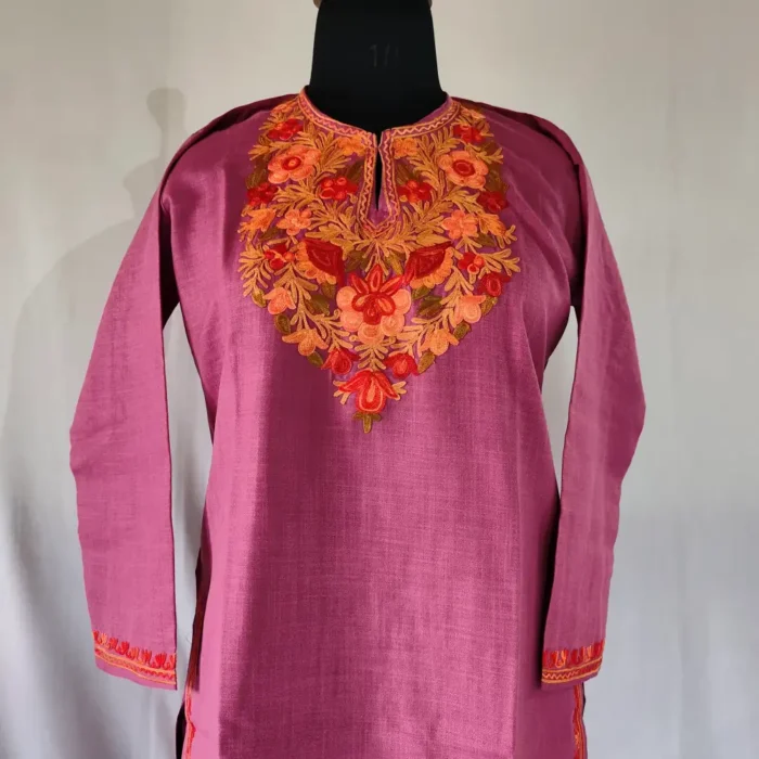Meher Kashmiri Aari Embroidery Cotton Kurti Set for Teens (10-11 years) - Image 2