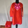 Rustic Orange Kashmiri Aari Embroidery Ruby Cotton Kurti Set for Girls