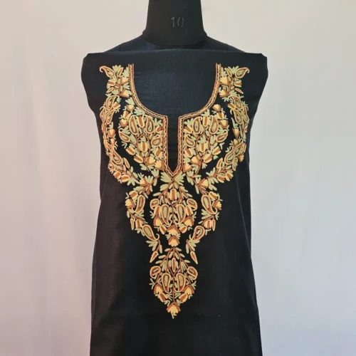 Black 2PC Kashmiri Ruby Cotton Suit With Hand Aari work- Zohra