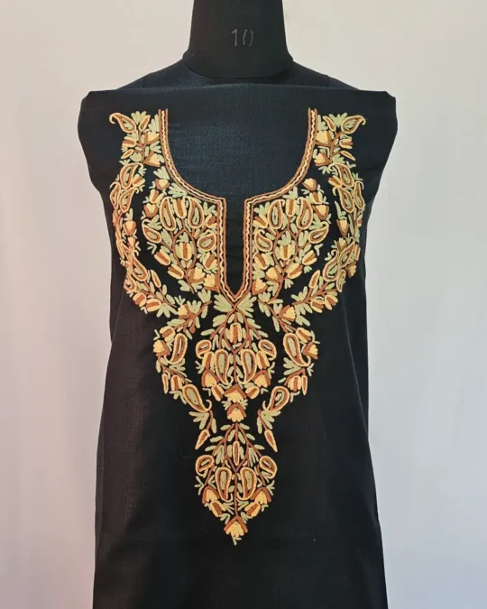 Black 2PC Kashmiri Ruby Cotton Suit With Hand Aari work- Zohra