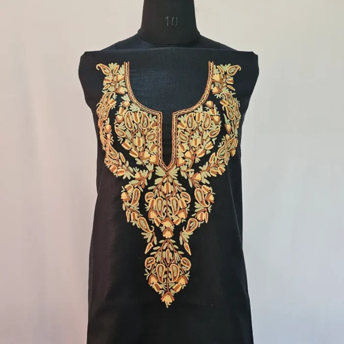 Black 2PC Kashmiri Ruby Cotton Suit With Hand Aari work- Zohra