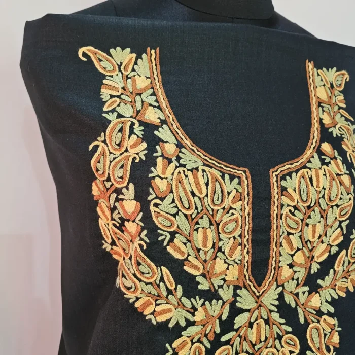 Black 2PC Kashmiri Ruby Cotton Suit With Hand Aari work- Zohra - Image 3