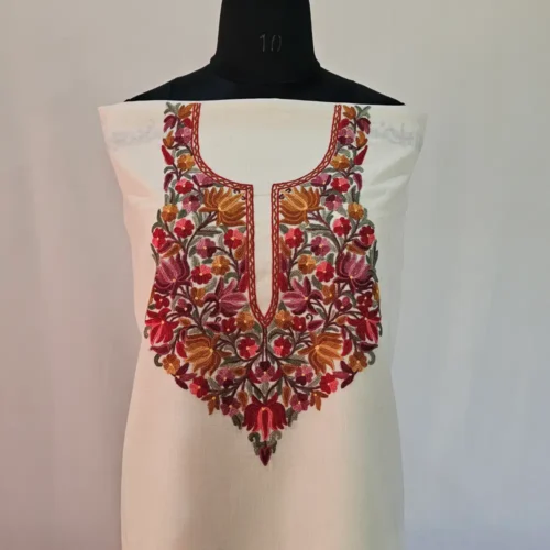 Creamy 2PC Kashmiri Ruby Cotton Suit With Hand Aari work- Zohra