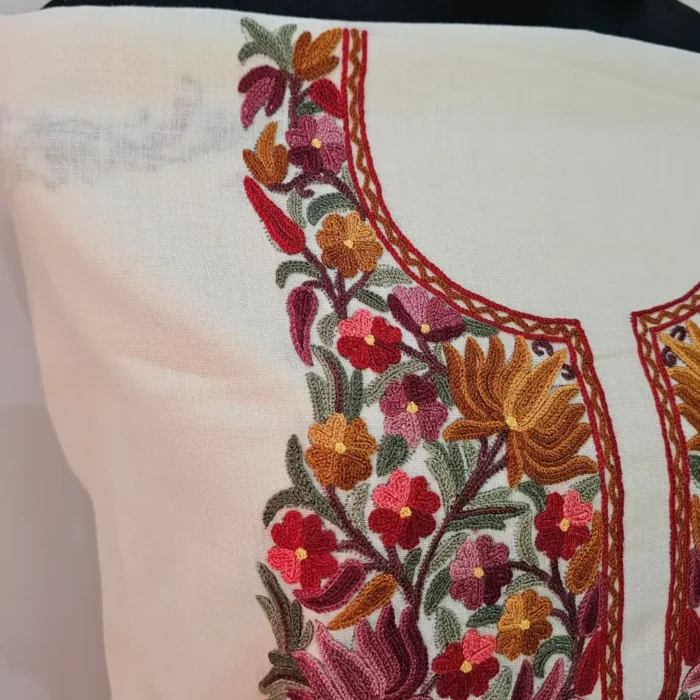 Creamy 2PC Kashmiri Ruby Cotton Suit With Hand Aari work- Zohra - Image 3