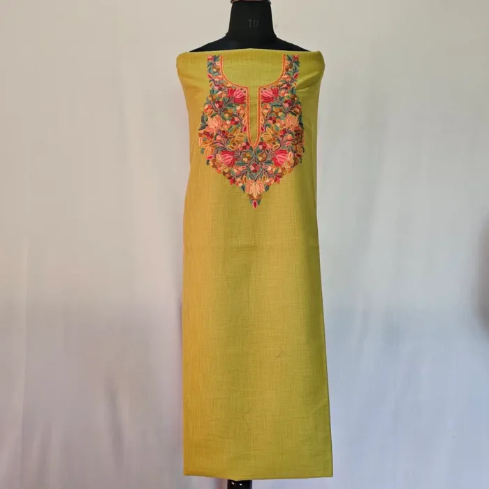 Olive Geen 2PC Kashmiri Ruby Cotton Suit With Hand Aari work- Zohra - Image 2