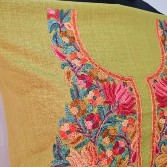Olive Geen 2PC Kashmiri Ruby Cotton Suit With Hand Aari work- Zohra - Image 3