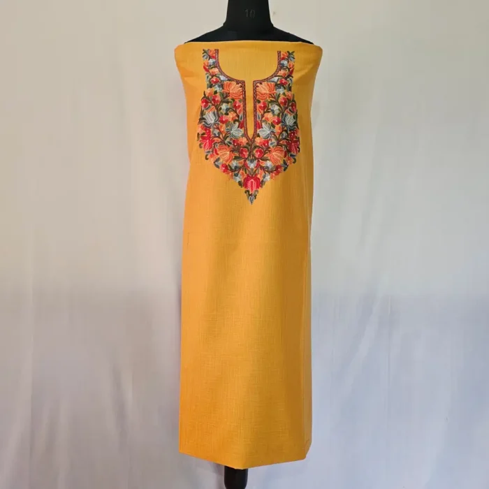 Mustard 2PC Kashmiri Ruby Cotton Suit With Hand Aari work- Zohra - Image 2