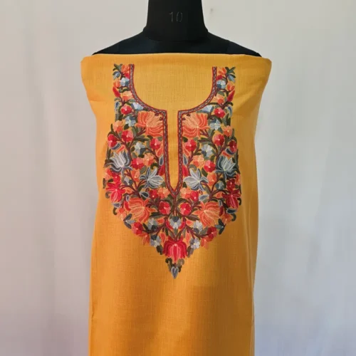 Mustard 2PC Kashmiri Ruby Cotton Suit With Hand Aari work- Zohra