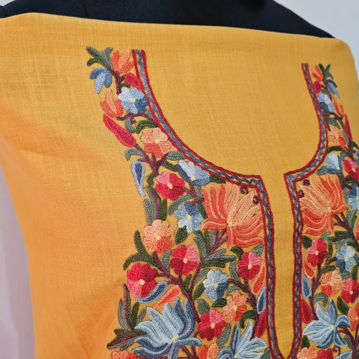 Mustard 2PC Kashmiri Ruby Cotton Suit With Hand Aari work- Zohra - Image 3